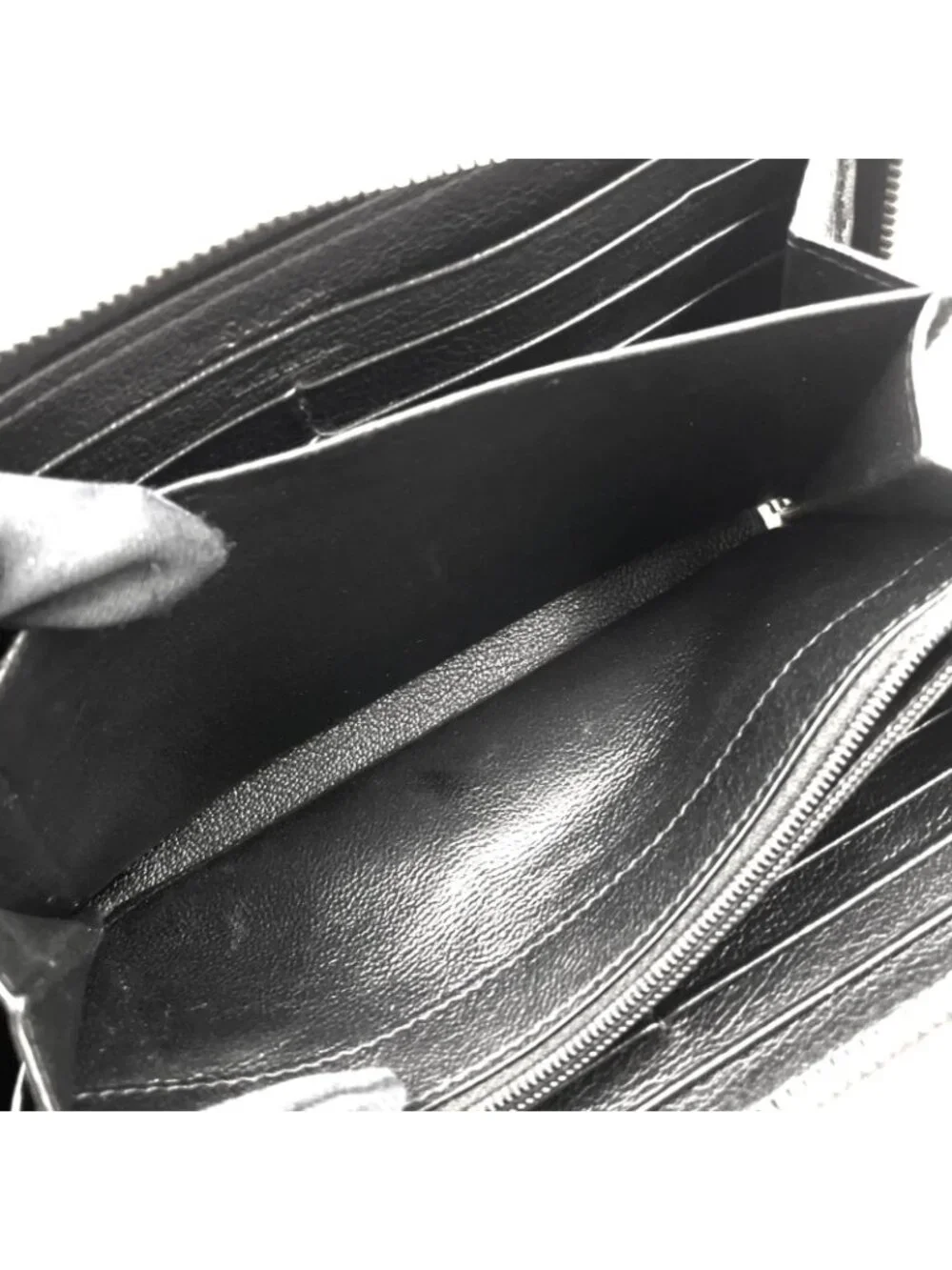 Saint Laurent YSL Logo Bel de Jour Zip Around Leather Black Wallet Gold